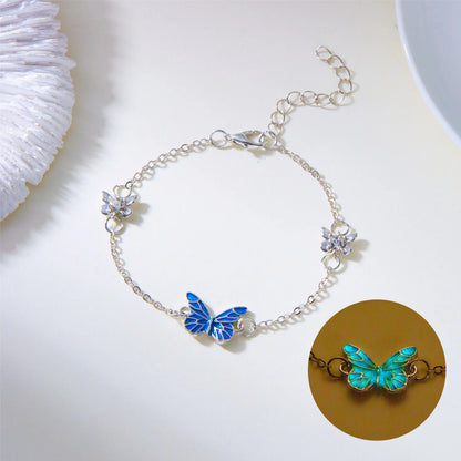 Fashion Blue Luminous Butterfly Pendant Necklaces for Women Bracelet Silver Color Clavicle Chain Necklaces Party Jewelry Gifts
