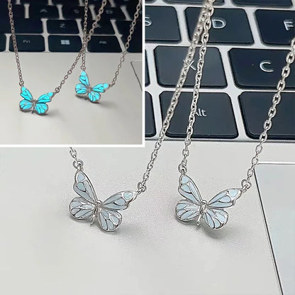 Fashion Blue Luminous Butterfly Pendant Necklaces for Women Bracelet Silver Color Clavicle Chain Necklaces Party Jewelry Gifts